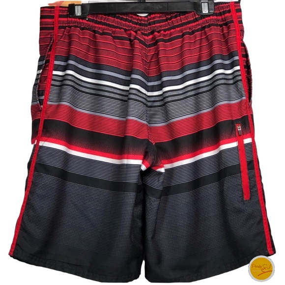 OP Swim Trunks with Mesh Lining Black, Red Grey & White Size M (32-34) EUC - Picture 2 of 5
